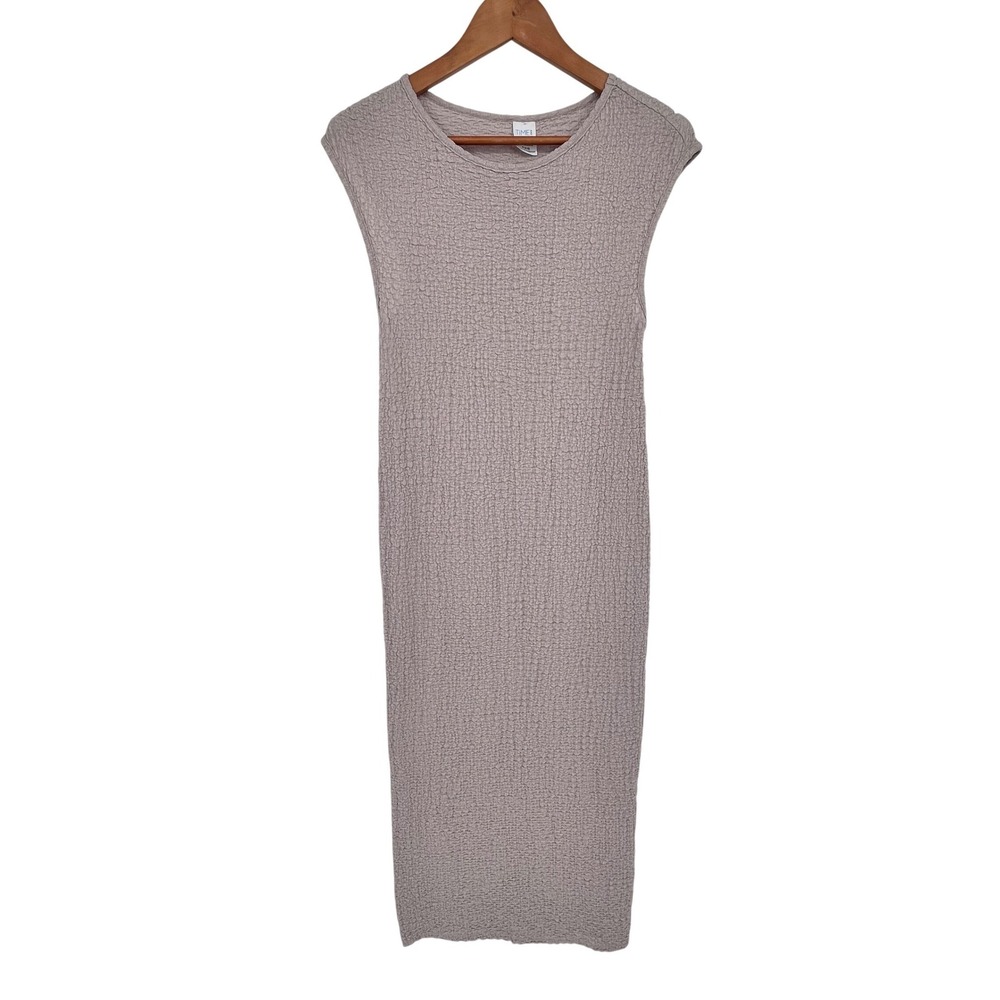Textured Maternity Dress Women Small Nomad Brown Popcorn Midi Time and Tru